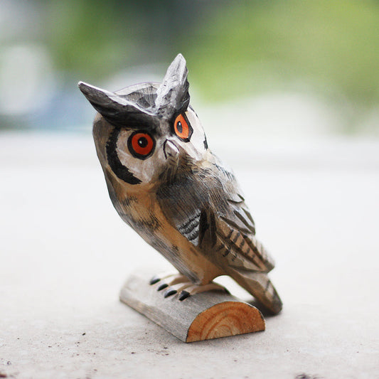 KFX-3126973 Artisan Round Carved Owl Wood Sculpture in Brown, Gray, or Barn Owl Designs