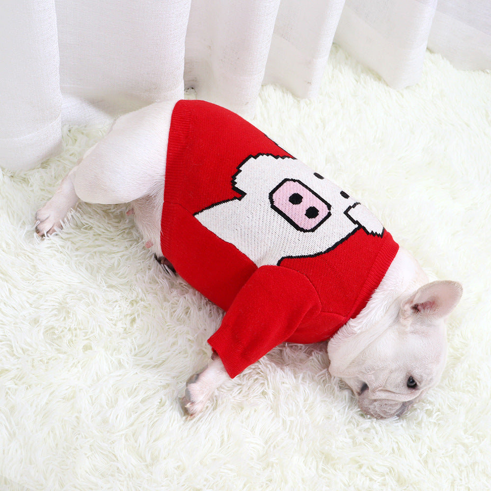KFX-3127485 Cozy Red Wool Sweater for Pugs and Short-Bodied Dogs