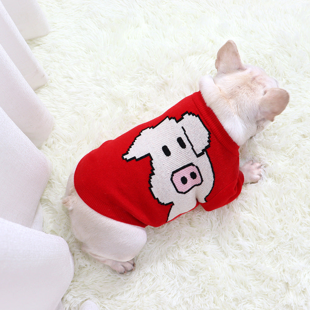 KFX-3127485 Cozy Red Wool Sweater for Pugs and Short-Bodied Dogs
