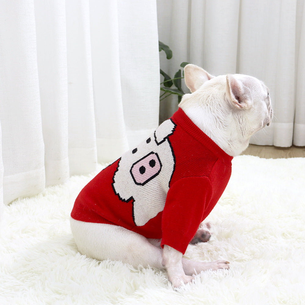 KFX-3127485 Cozy Red Wool Sweater for Pugs and Short-Bodied Dogs