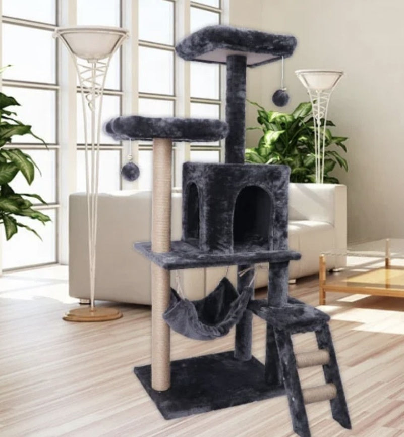 KFX-3127869 Space-Saving Light Gray Cat Tower with Wood Structure