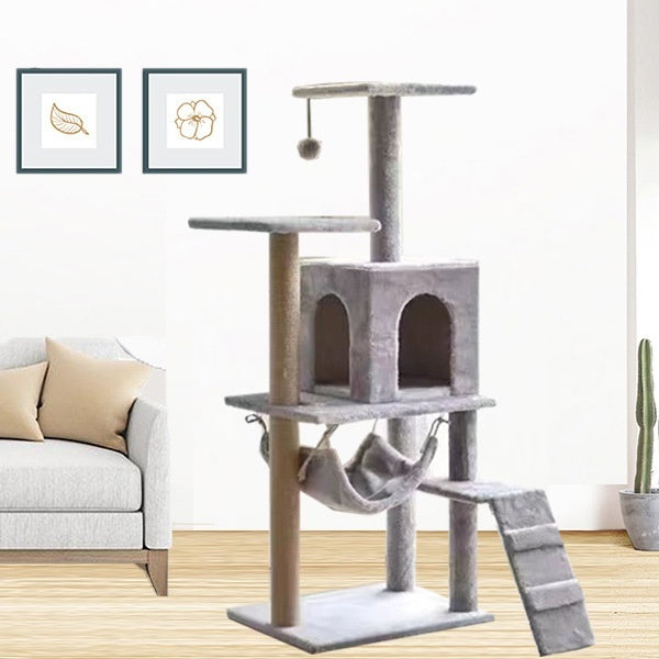 KFX-3127869 Space-Saving Light Gray Cat Tower with Wood Structure