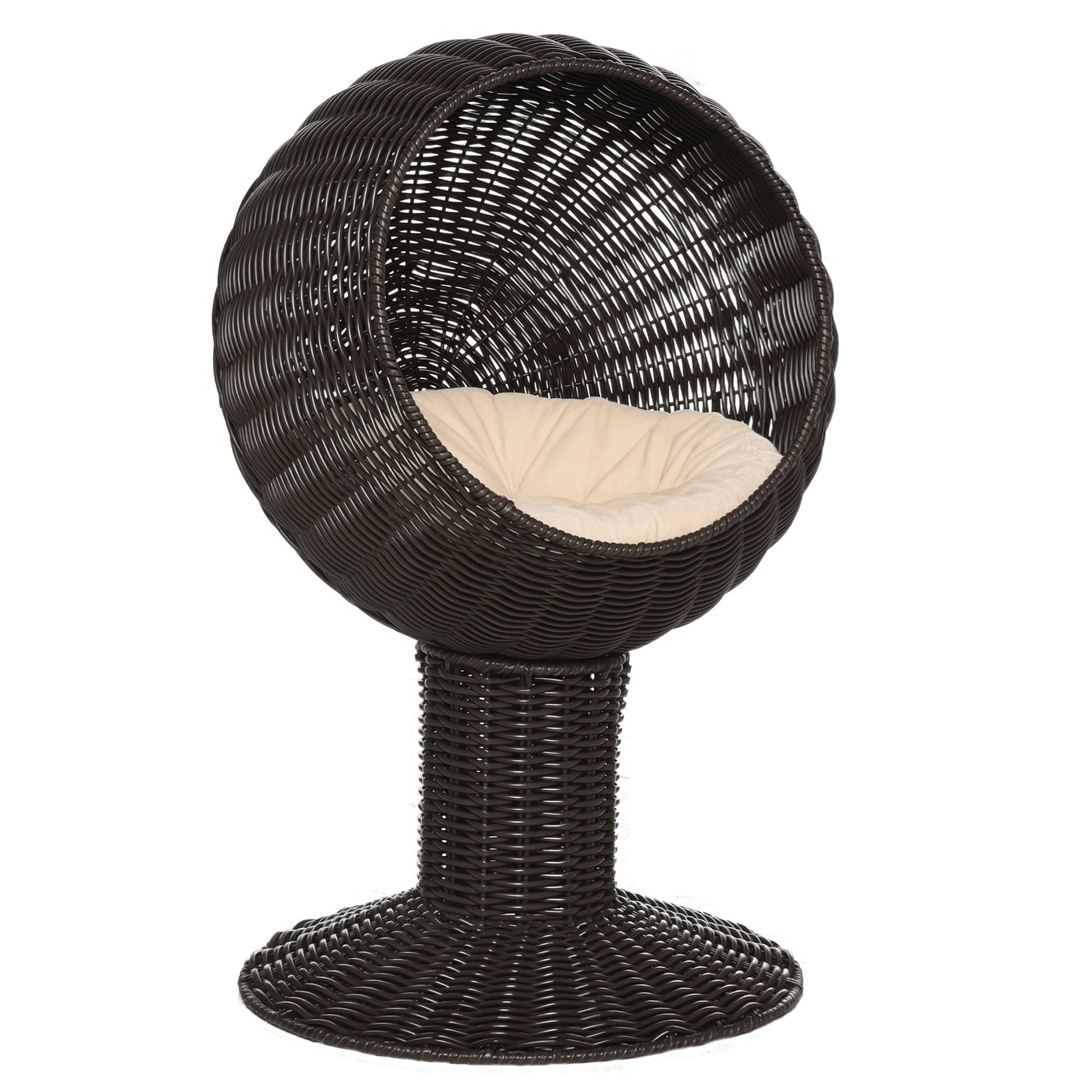 KFX-3128125 Elevated Coffee Cat Bed with Rotating Egg Chair Pod and Thick Cushion