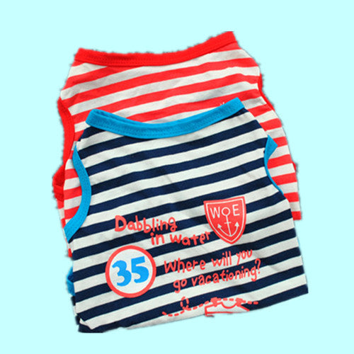 KFX-3128765 Breathable Cotton Striped Dog T-Shirt in Red and Blue - Casual Vest Style