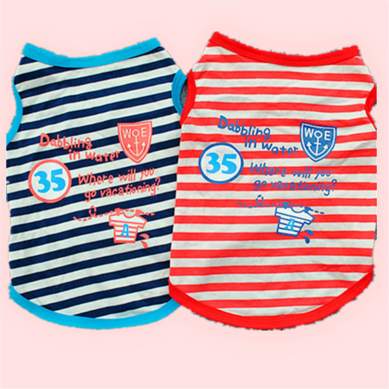 KFX-3128765 Breathable Cotton Striped Dog T-Shirt in Red and Blue - Casual Vest Style
