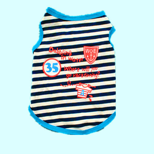 KFX-3128765 Breathable Cotton Striped Dog T-Shirt in Red and Blue - Casual Vest Style