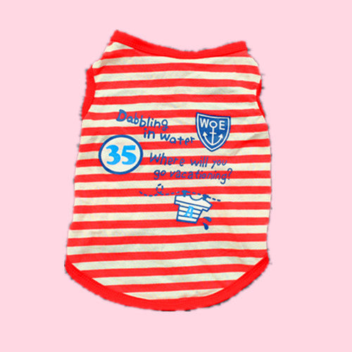 KFX-3128765 Breathable Cotton Striped Dog T-Shirt in Red and Blue - Casual Vest Style