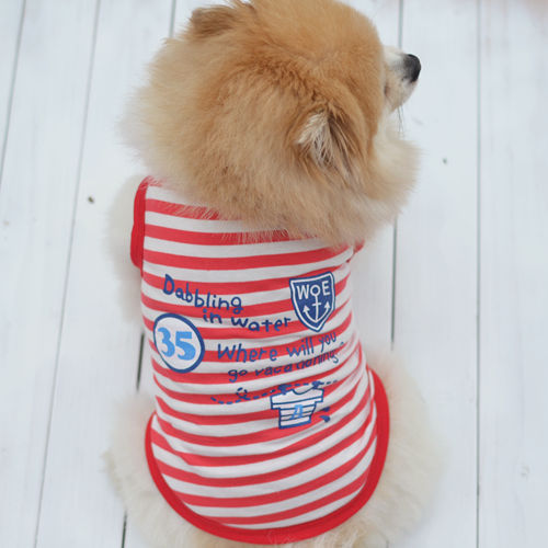 KFX-3128765 Breathable Cotton Striped Dog T-Shirt in Red and Blue - Casual Vest Style