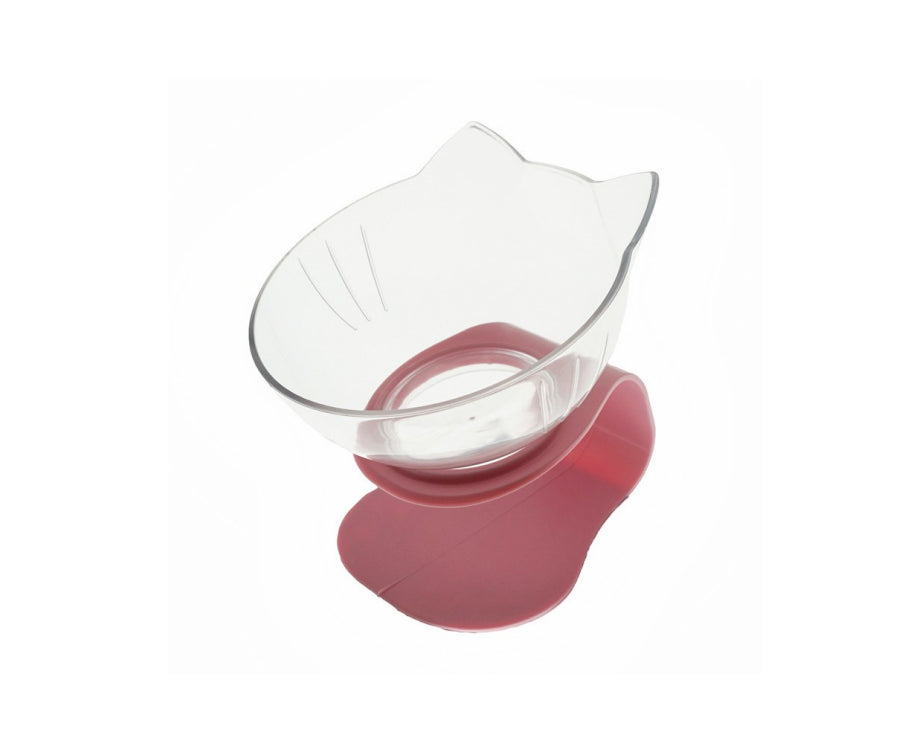 KFX-3129661 Transparent Double Cat Food Bowl with 15° Neck Protection and Anti-Skid Base