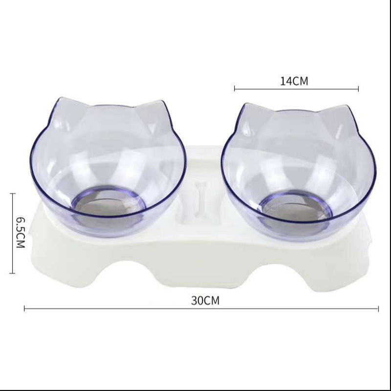 KFX-3129661 Transparent Double Cat Food Bowl with 15° Neck Protection and Anti-Skid Base