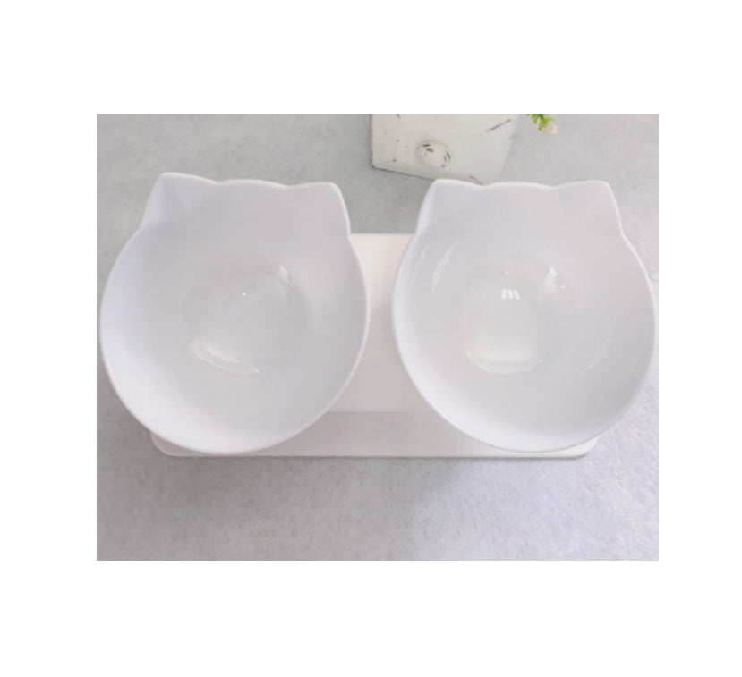KFX-3129661 Transparent Double Cat Food Bowl with 15° Neck Protection and Anti-Skid Base