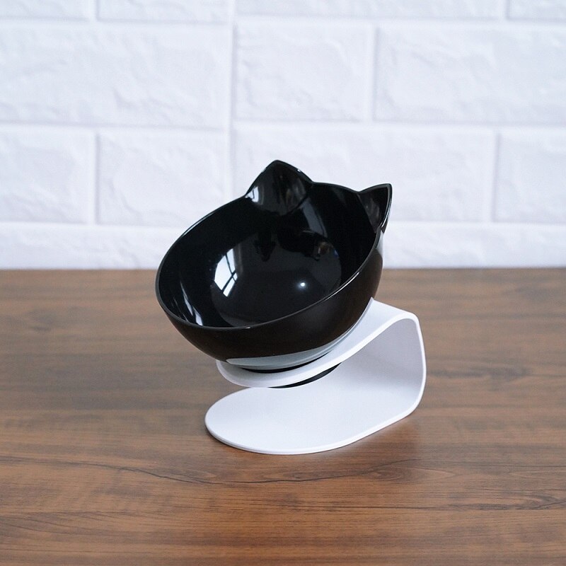KFX-3129661 Transparent Double Cat Food Bowl with 15° Neck Protection and Anti-Skid Base