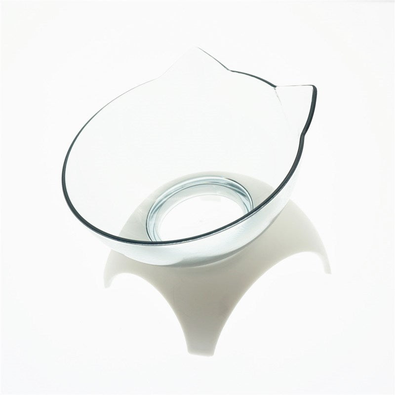 KFX-3129661 Transparent Double Cat Food Bowl with 15° Neck Protection and Anti-Skid Base