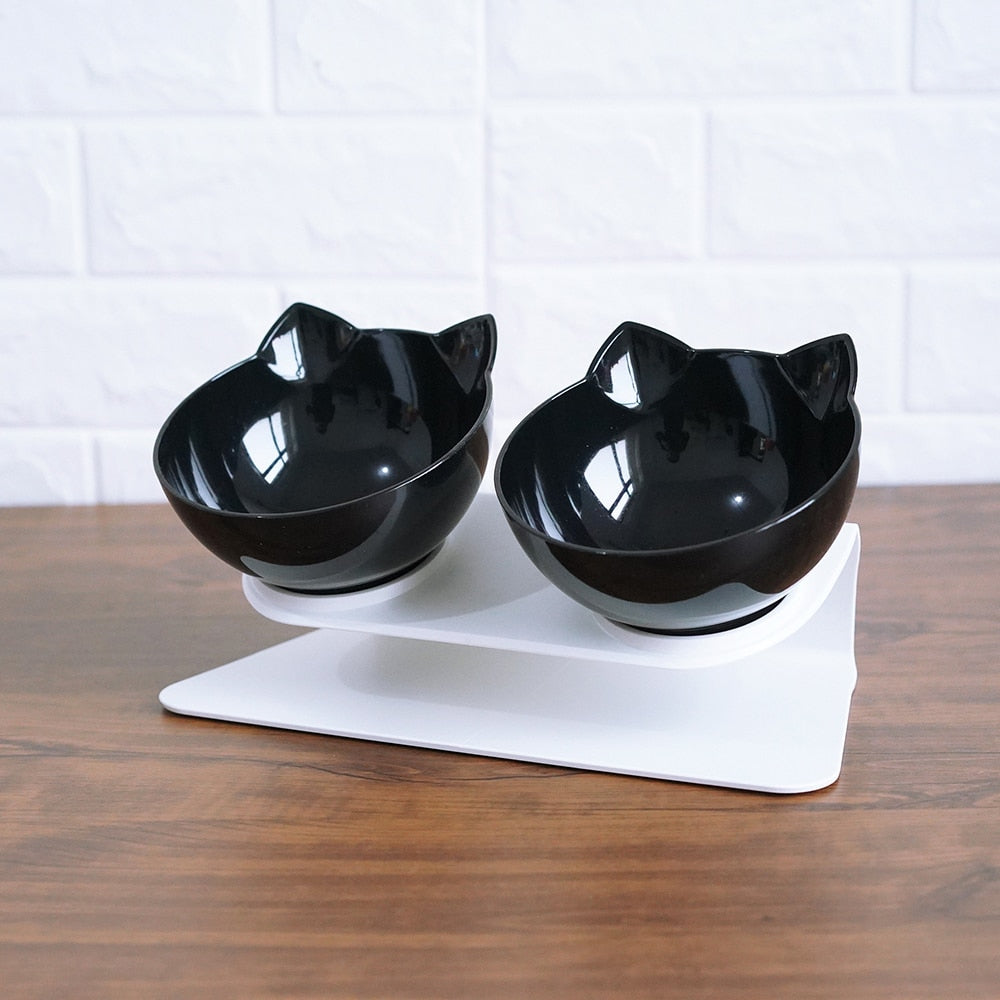 KFX-3129661 Transparent Double Cat Food Bowl with 15° Neck Protection and Anti-Skid Base