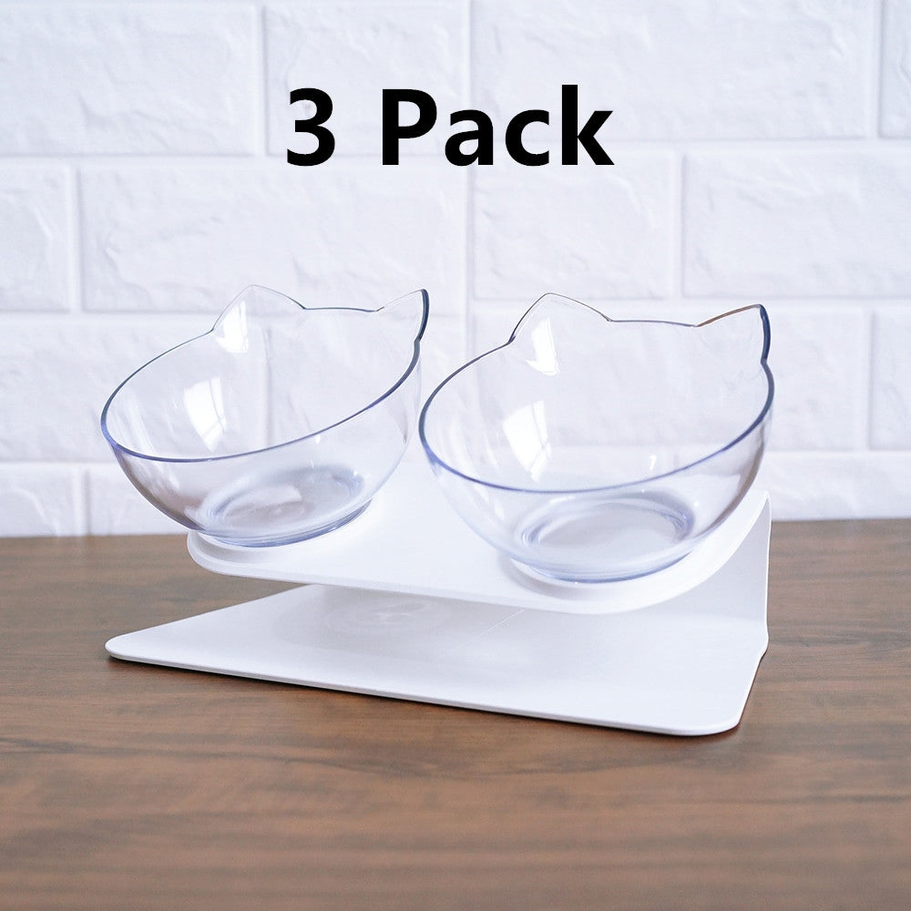 KFX-3129661 Transparent Double Cat Food Bowl with 15° Neck Protection and Anti-Skid Base