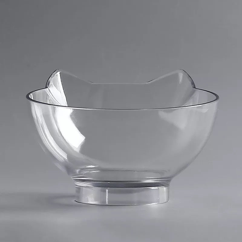KFX-3129661 Transparent Double Cat Food Bowl with 15° Neck Protection and Anti-Skid Base