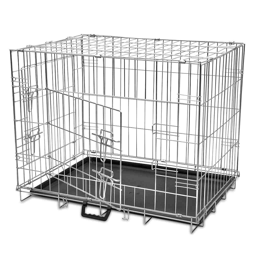 KFX-3130941 Foldable Dog Crate - Heavy-Duty Galvanized Steel, Easy Storage, Size L 95 x 56 x 64 cm