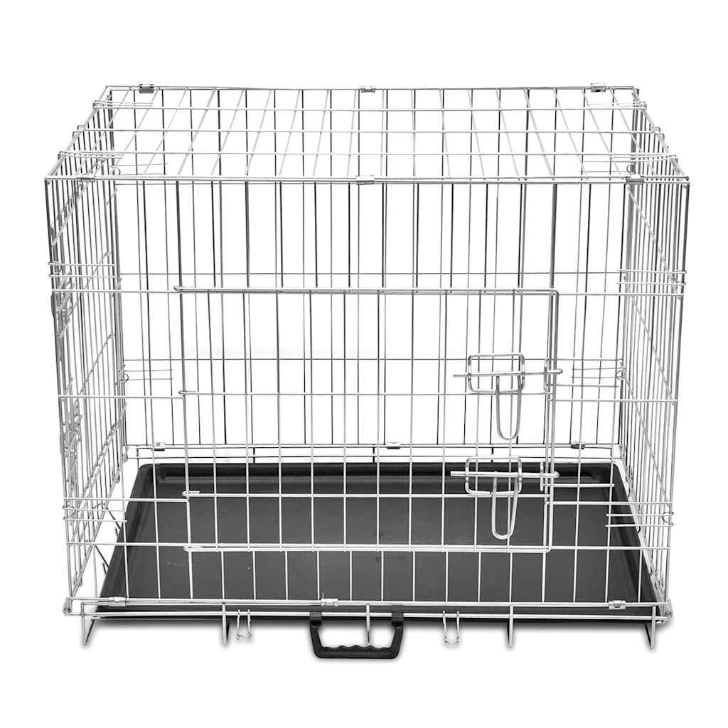 KFX-3130941 Foldable Dog Crate - Heavy-Duty Galvanized Steel, Easy Storage, Size L 95 x 56 x 64 cm