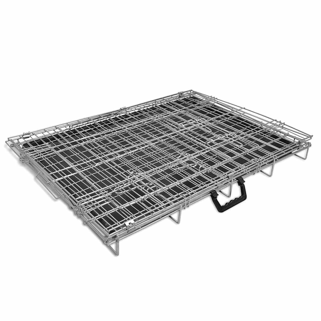 KFX-3130941 Foldable Dog Crate - Heavy-Duty Galvanized Steel, Easy Storage, Size L 95 x 56 x 64 cm