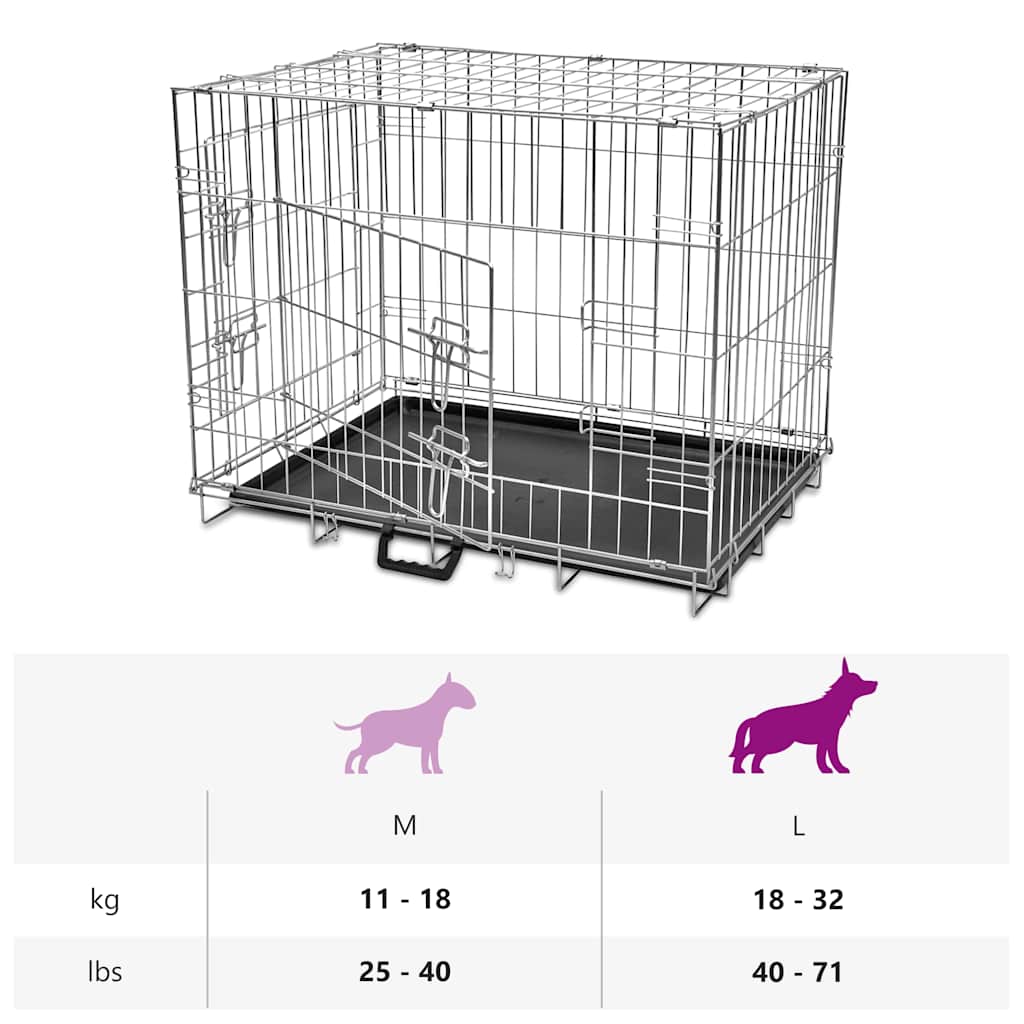 KFX-3130941 Foldable Dog Crate - Heavy-Duty Galvanized Steel, Easy Storage, Size L 95 x 56 x 64 cm