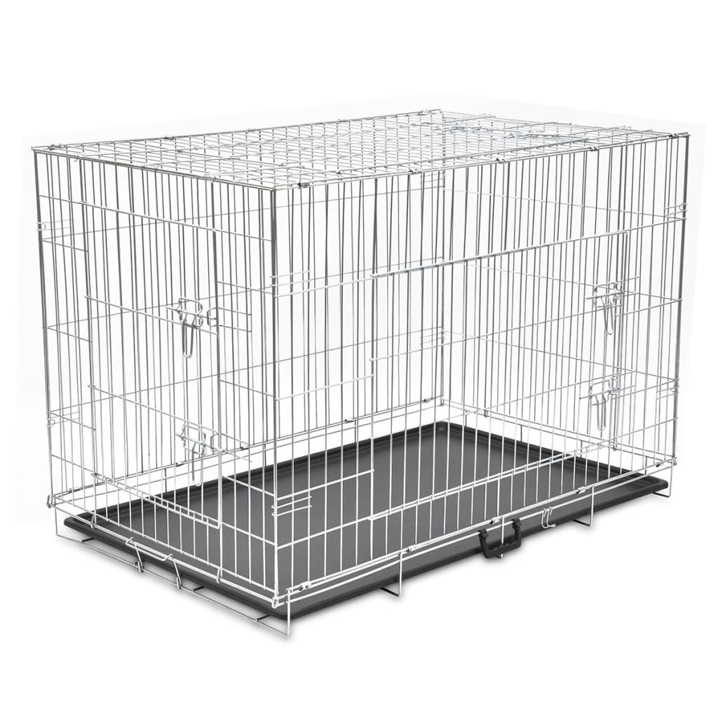 KFX-3130941 Foldable Dog Crate - Heavy-Duty Galvanized Steel, Easy Storage, Size L 95 x 56 x 64 cm