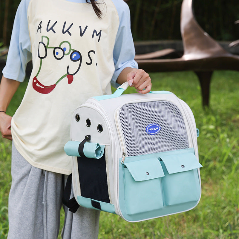 KFX-3131709 Portable Breathable Pet Backpack in Milky White, Gray, Green, Blue, and Pink