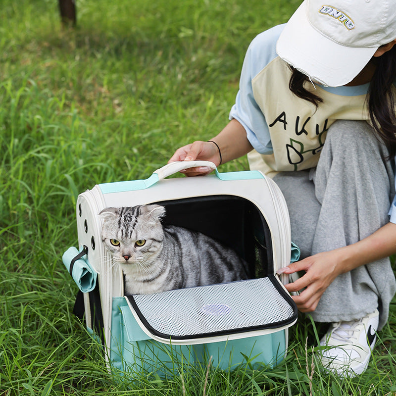 KFX-3131709 Portable Breathable Pet Backpack in Milky White, Gray, Green, Blue, and Pink