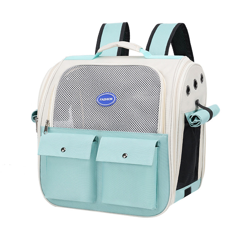 KFX-3131709 Portable Breathable Pet Backpack in Milky White, Gray, Green, Blue, and Pink