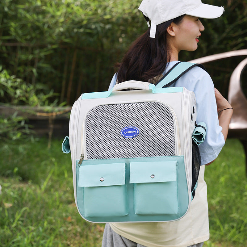 KFX-3131709 Portable Breathable Pet Backpack in Milky White, Gray, Green, Blue, and Pink