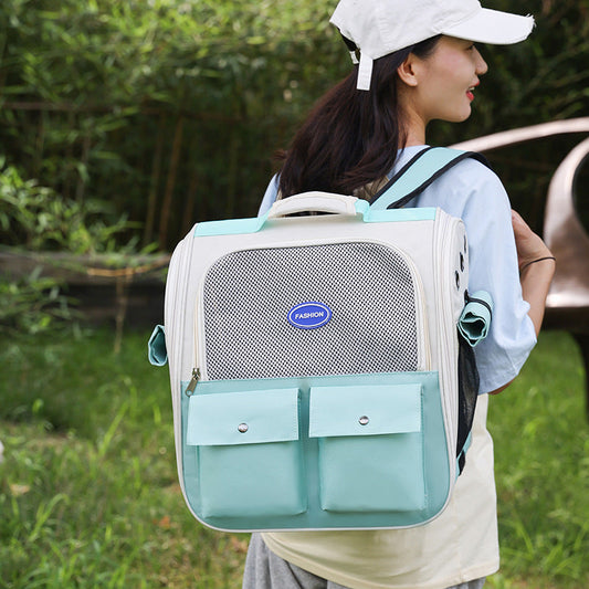 KFX-3131709 Portable Breathable Pet Backpack in Milky White, Gray, Green, Blue, and Pink