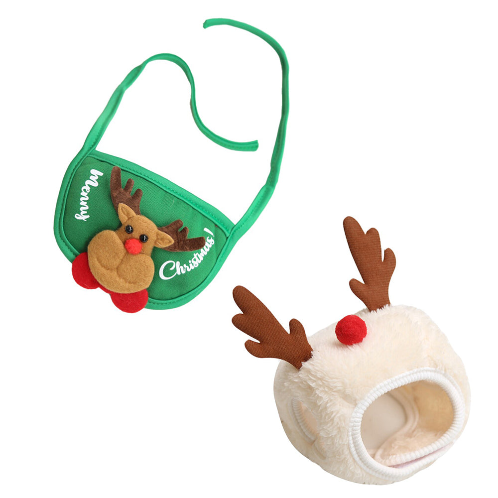 KFX-3133629 Christmas Cartoon Dog Cat Saliva Towel Bib and Hats for Pets up to 15kg