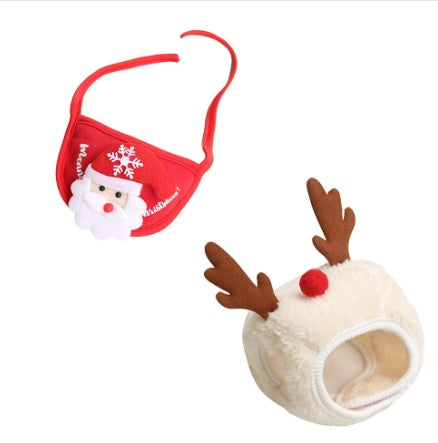 KFX-3133629 Christmas Cartoon Dog Cat Saliva Towel Bib and Hats for Pets up to 15kg