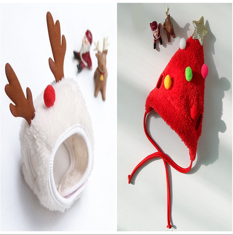 KFX-3133629 Christmas Cartoon Dog Cat Saliva Towel Bib and Hats for Pets up to 15kg