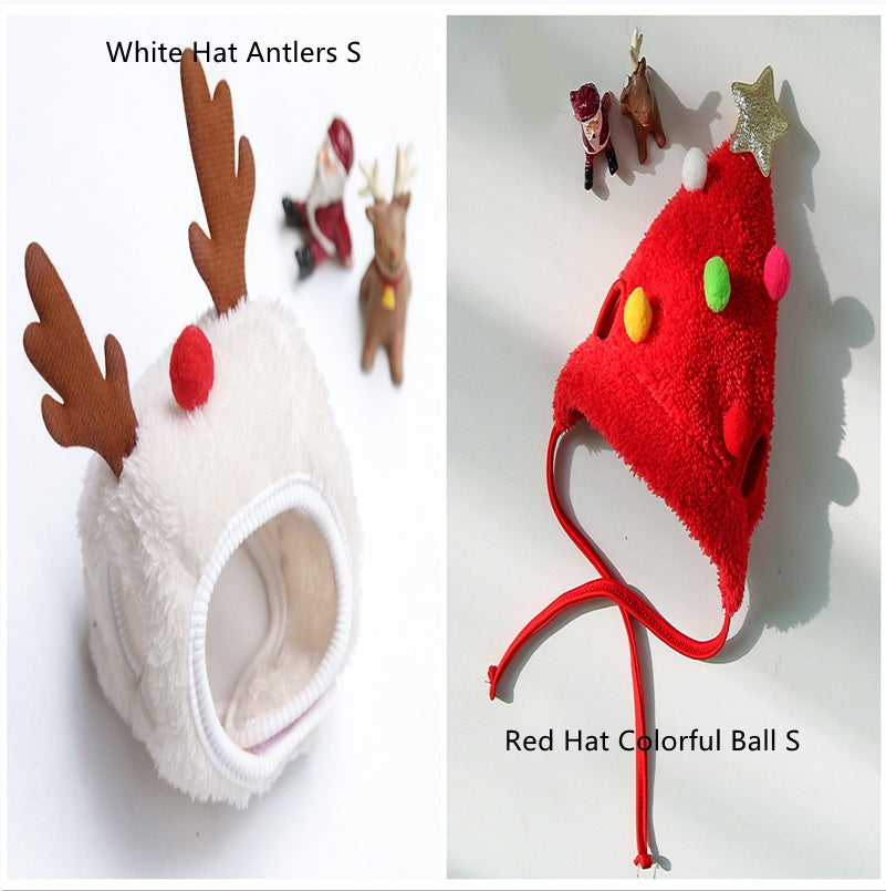 KFX-3133629 Christmas Cartoon Dog Cat Saliva Towel Bib and Hats for Pets up to 15kg