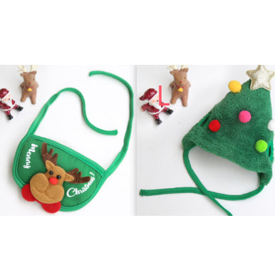 KFX-3133629 Christmas Cartoon Dog Cat Saliva Towel Bib and Hats for Pets up to 15kg