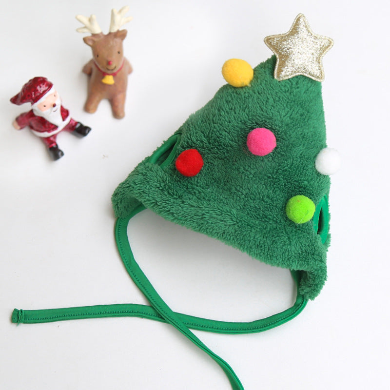 KFX-3133629 Christmas Cartoon Dog Cat Saliva Towel Bib and Hats for Pets up to 15kg
