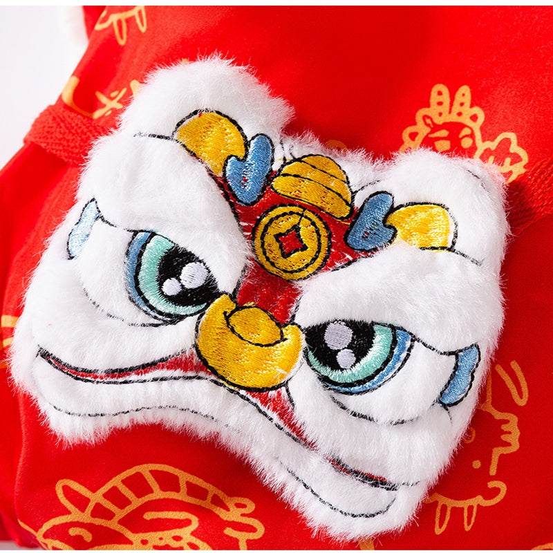 KFX-3134013 Lunar New Year Lion Dance Pet Jumpsuit with Faux Fur Trim and Embroidery