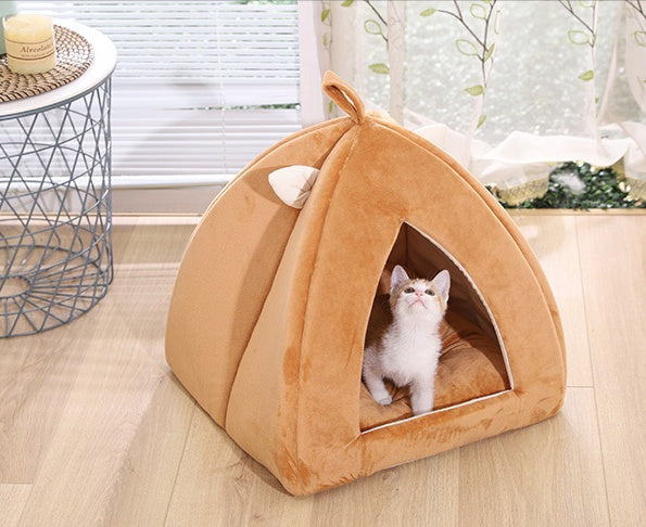 KFX-3135293 Cartoon Triangle Shaped Pet Nest for Dogs and Cats - Soft Plush with High Elastic Filling