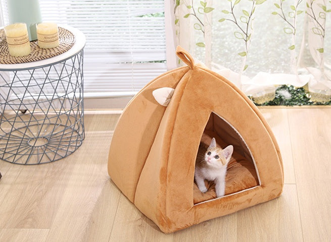 KFX-3135293 Cartoon Triangle Shaped Pet Nest for Dogs and Cats - Soft Plush with High Elastic Filling