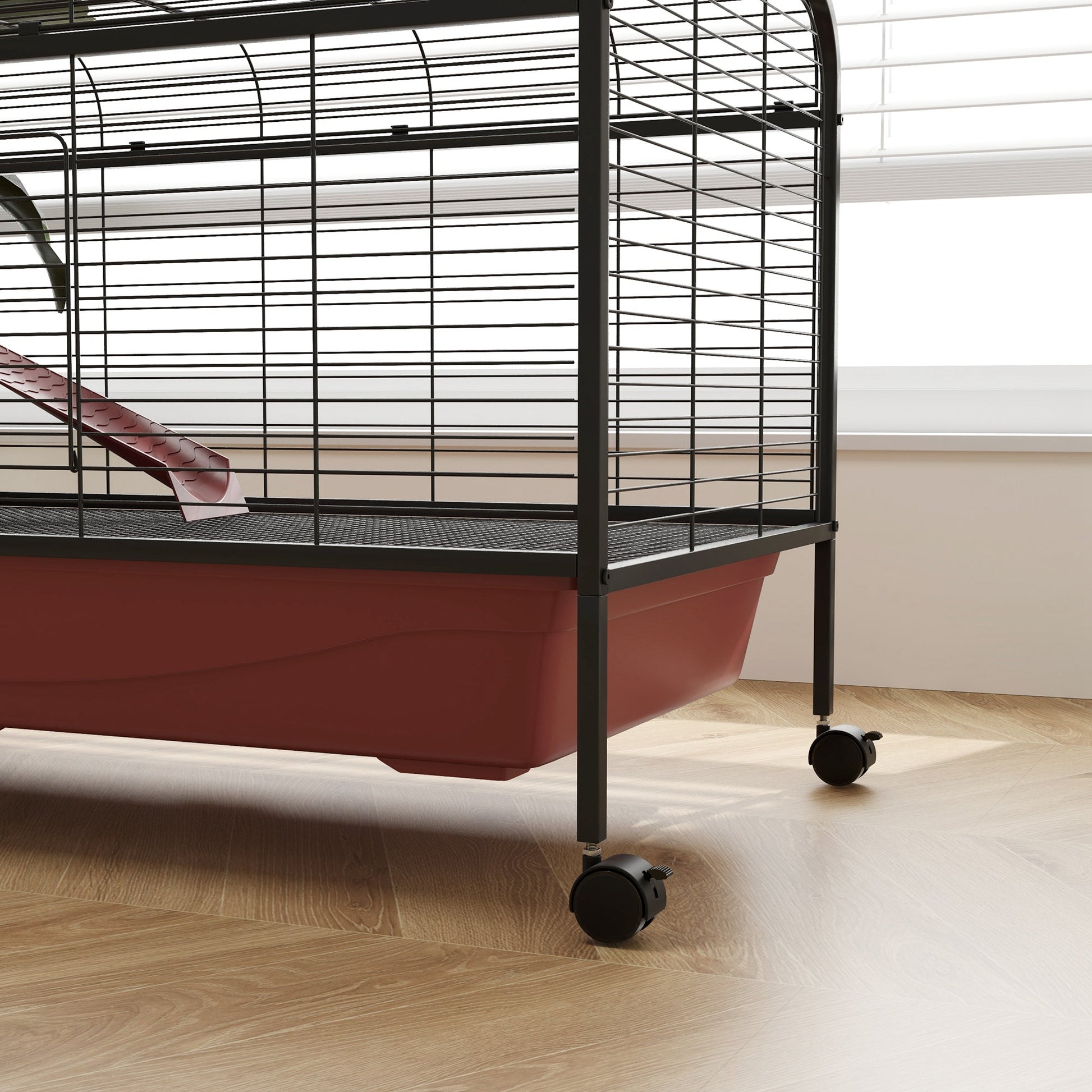 KFX-3138877 48" Large Small Animal Cage with Feeder, Rolling Wheels, Platform, and Ramp for Rabbits and Ferrets