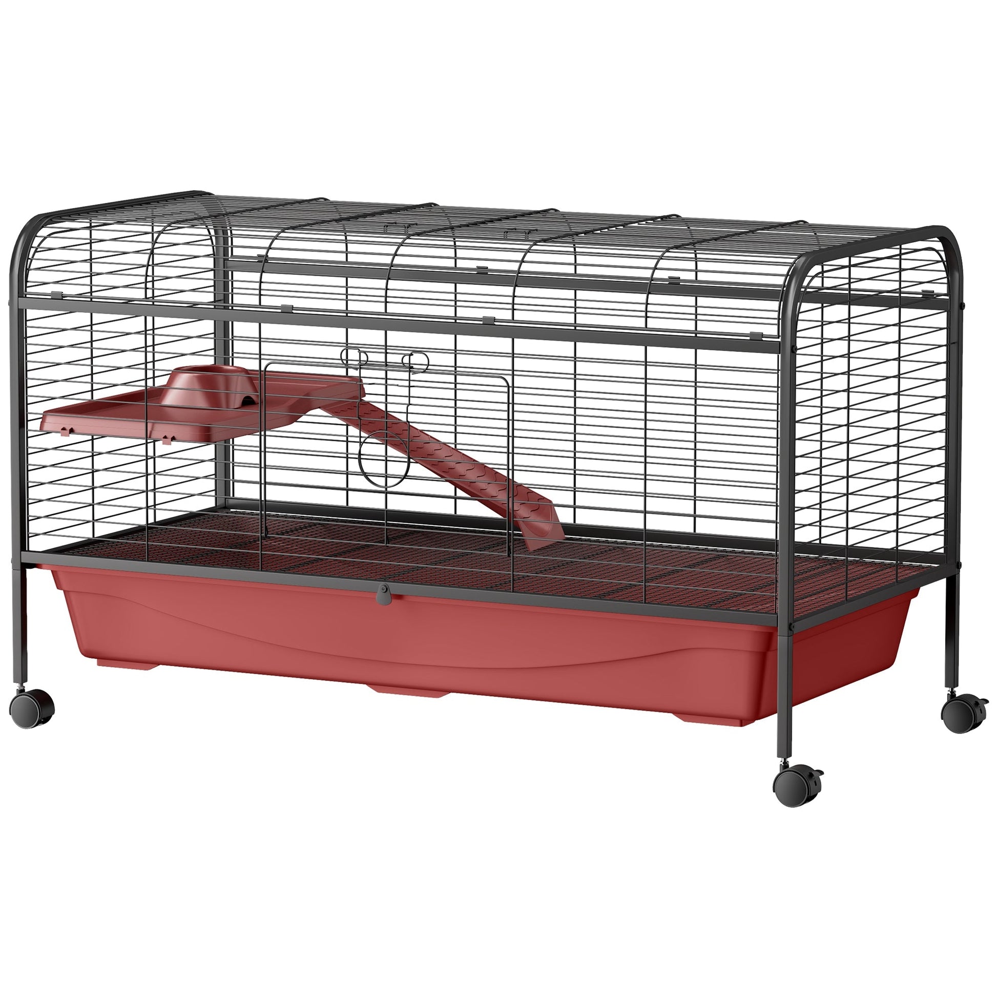 KFX-3138877 48" Large Small Animal Cage with Feeder, Rolling Wheels, Platform, and Ramp for Rabbits and Ferrets