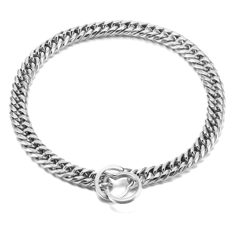 KFX-3142973 Stainless Steel Dog Collar and Leash Set for Bulldogs and Pitbulls - Available in Gold and White