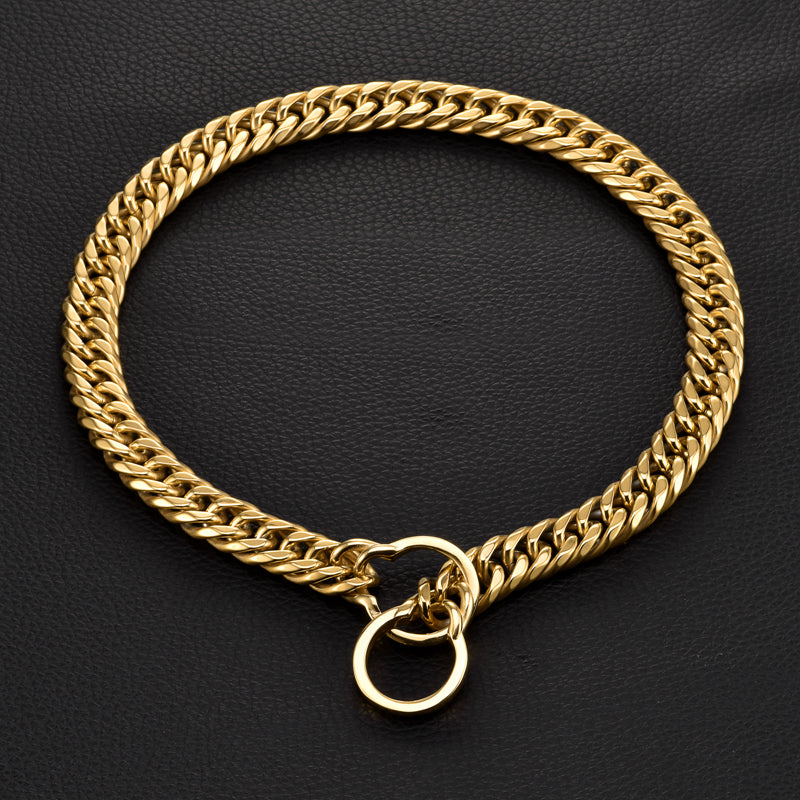 KFX-3142973 Stainless Steel Dog Collar and Leash Set for Bulldogs and Pitbulls - Available in Gold and White
