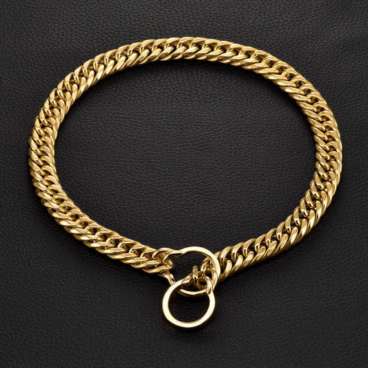 KFX-3142973 Stainless Steel Dog Collar and Leash Set for Bulldogs and Pitbulls - Available in Gold and White