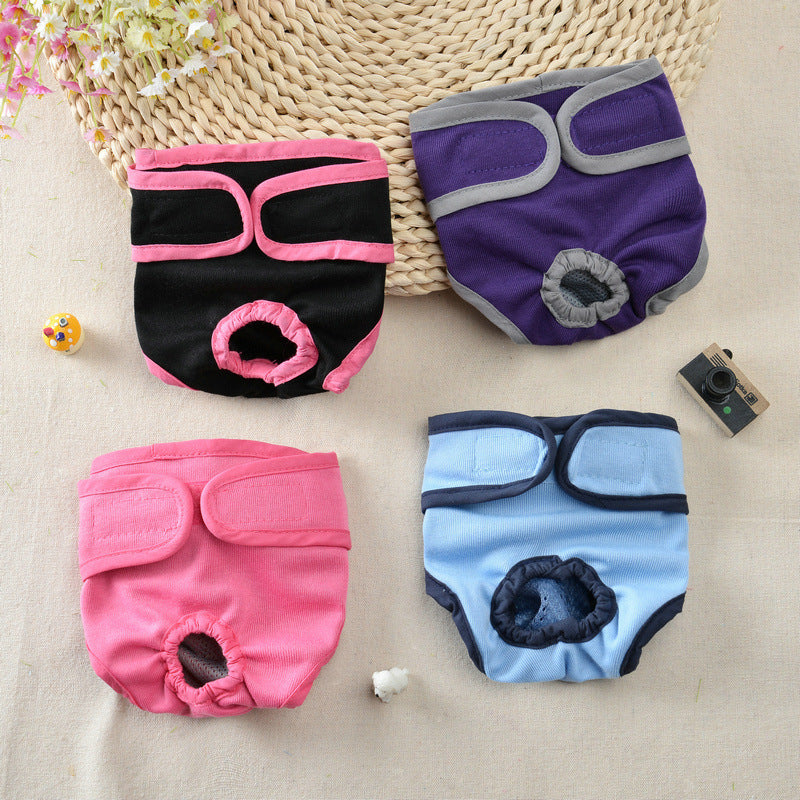 KFX-3143357 Pet Dog Velcro Underwear in Pink, Black, Blue, and Purple - Casual Cotton Design for Small to XL Dogs