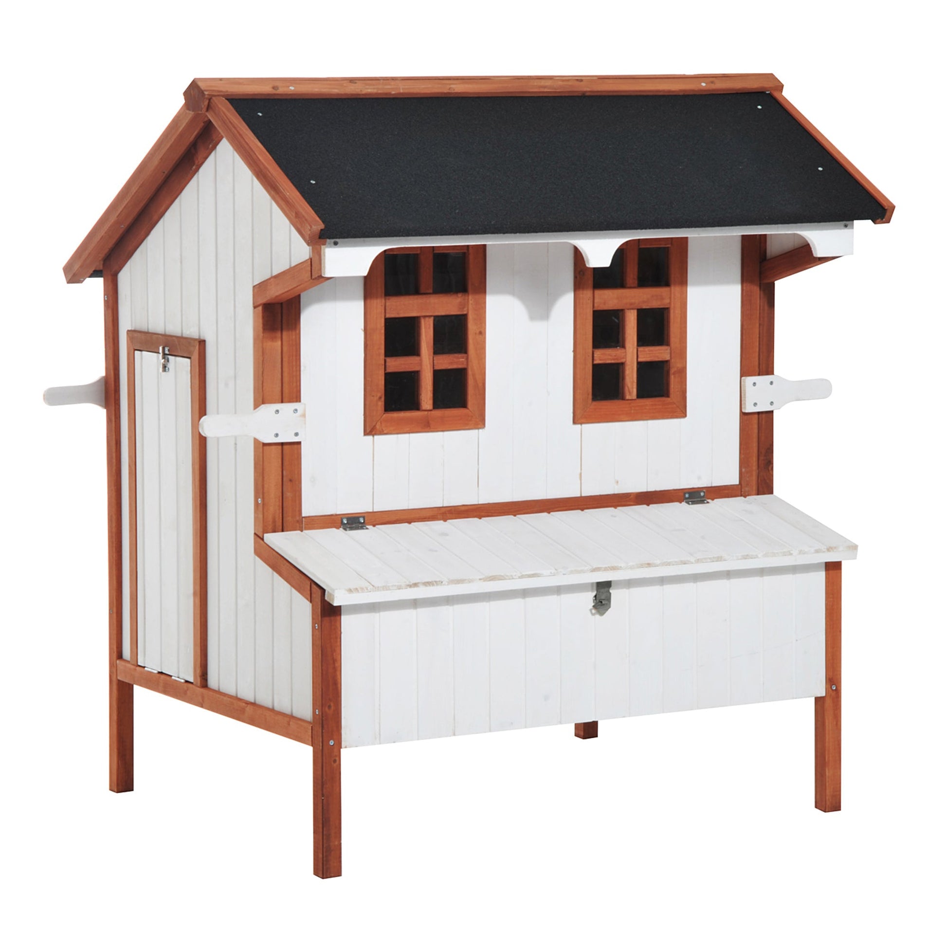 KFX-3144637 Wooden Chicken Coop with Nesting Box, Ramp, and Portable Design for Backyard Poultry Care