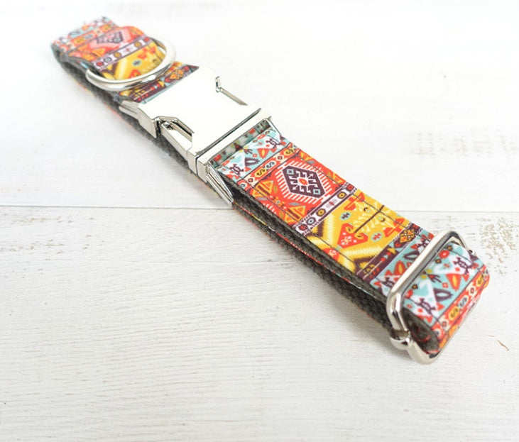 KFX-3144765 Soft Polyester Dog Collar in Orange and Blue, Available in XS to XL Sizes