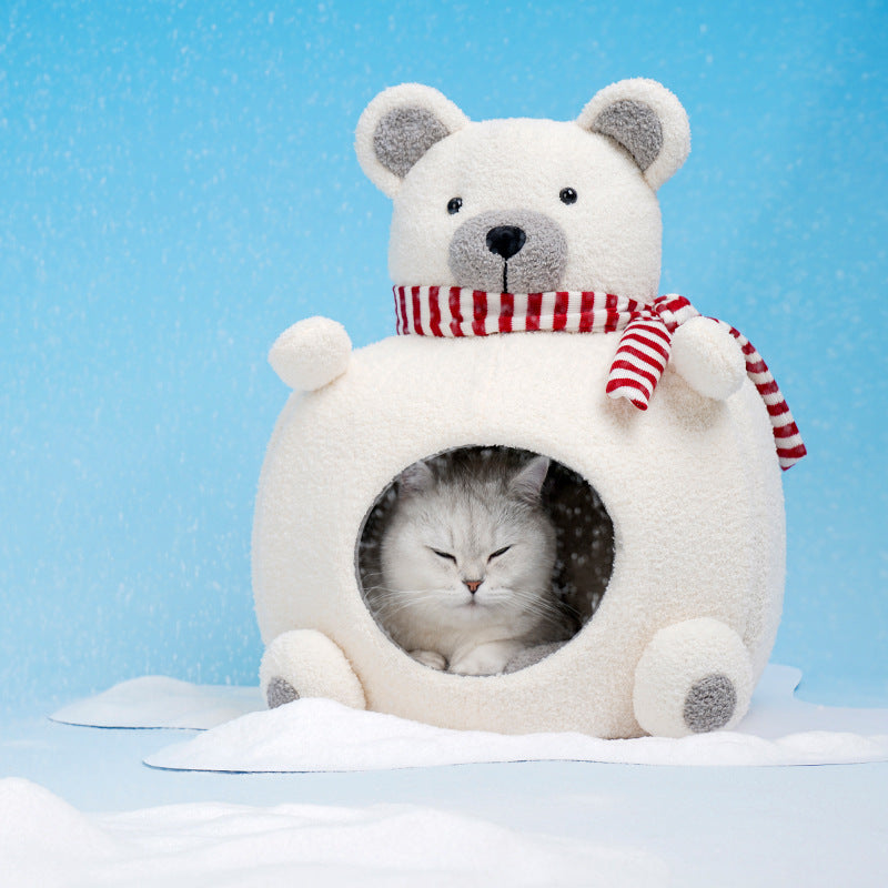 KFX-3145021 Cozy Bear Sponge Cat Nest - Warm and Soft Pet Bed for All Seasons