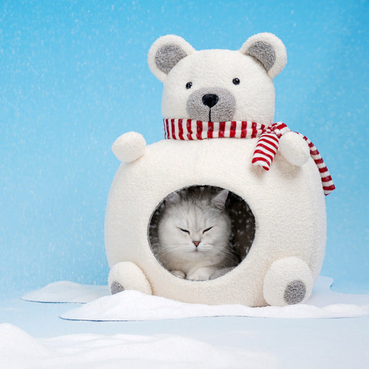 KFX-3145021 Cozy Bear Sponge Cat Nest - Warm and Soft Pet Bed for All Seasons