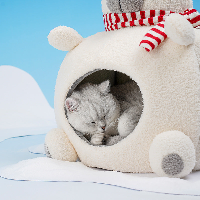 KFX-3145021 Cozy Bear Sponge Cat Nest - Warm and Soft Pet Bed for All Seasons